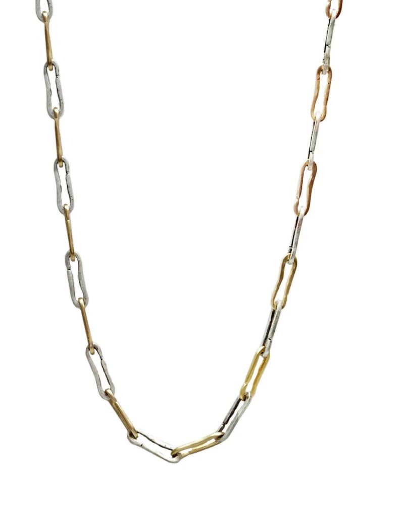 Front of a size O/S Two Tone Safety Pin Link Necklace in Gold/Sterling Silver in Gold/Sterling Silver by Tat2 Designs. | dia_product_style_image_id:331551